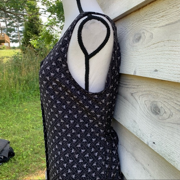 Vintage 90s Black Diamond Monogram Print Button Up Sleeveless Casual Maxi Dress - Picture 12 of 16